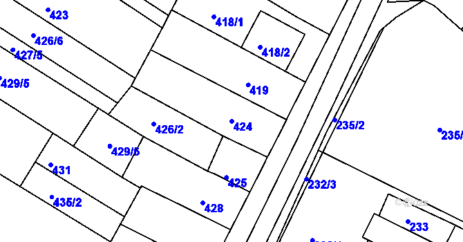 Parcela st. 424 v KÚ Hrušovany u Brna, Katastrální mapa
