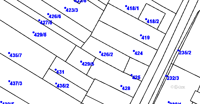 Parcela st. 426/2 v KÚ Hrušovany u Brna, Katastrální mapa