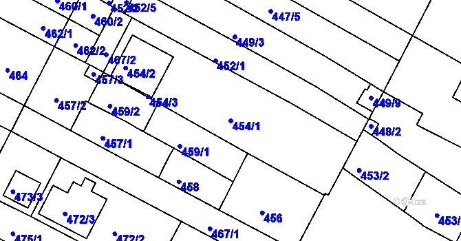 Parcela st. 454/1 v KÚ Hrušovany u Brna, Katastrální mapa