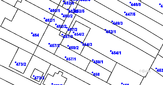 Parcela st. 454/3 v KÚ Hrušovany u Brna, Katastrální mapa