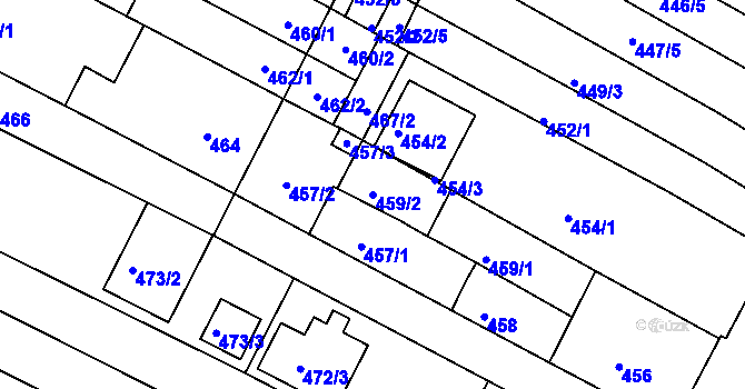 Parcela st. 459/2 v KÚ Hrušovany u Brna, Katastrální mapa