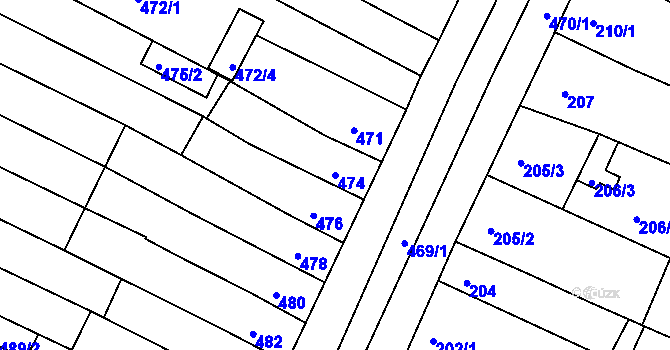 Parcela st. 474 v KÚ Hrušovany u Brna, Katastrální mapa