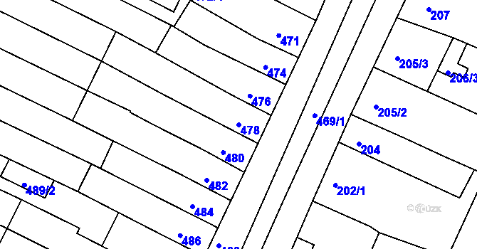 Parcela st. 478 v KÚ Hrušovany u Brna, Katastrální mapa