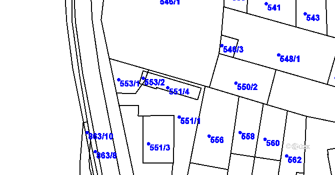 Parcela st. 551/4 v KÚ Hrušovany u Brna, Katastrální mapa