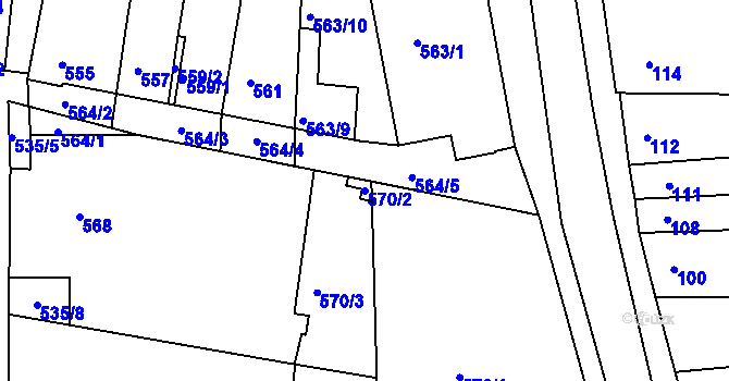 Parcela st. 570/2 v KÚ Hrušovany u Brna, Katastrální mapa