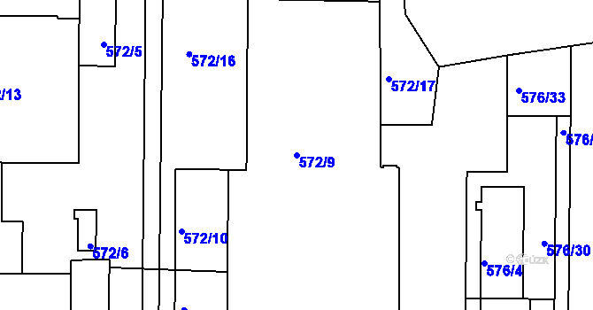 Parcela st. 572/9 v KÚ Hrušovany u Brna, Katastrální mapa