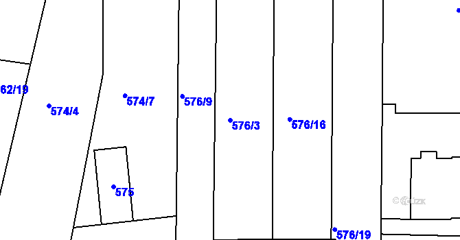 Parcela st. 576/3 v KÚ Hrušovany u Brna, Katastrální mapa