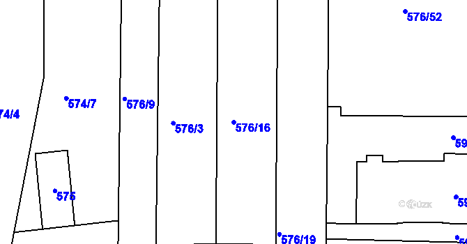 Parcela st. 576/16 v KÚ Hrušovany u Brna, Katastrální mapa