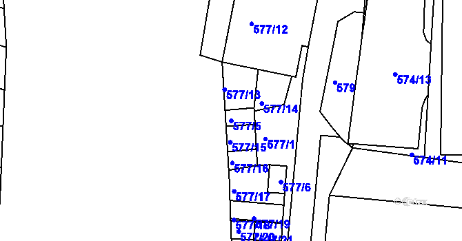 Parcela st. 577/5 v KÚ Hrušovany u Brna, Katastrální mapa