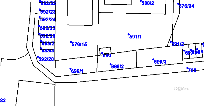 Parcela st. 590 v KÚ Hrušovany u Brna, Katastrální mapa
