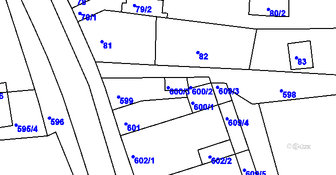 Parcela st. 600/3 v KÚ Hrušovany u Brna, Katastrální mapa