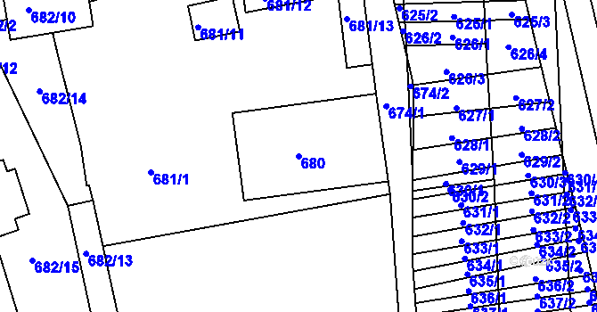 Parcela st. 680 v KÚ Hrušovany u Brna, Katastrální mapa