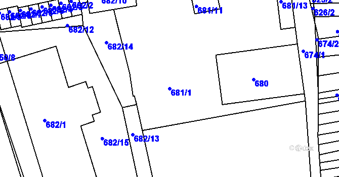 Parcela st. 681/1 v KÚ Hrušovany u Brna, Katastrální mapa