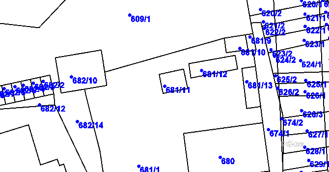 Parcela st. 681/11 v KÚ Hrušovany u Brna, Katastrální mapa