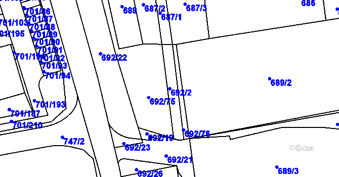Parcela st. 692/2 v KÚ Hrušovany u Brna, Katastrální mapa