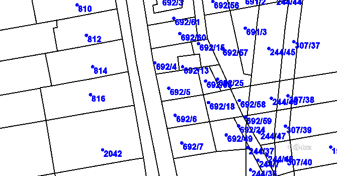 Parcela st. 692/5 v KÚ Hrušovany u Brna, Katastrální mapa