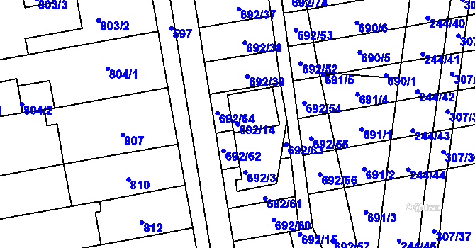 Parcela st. 692/14 v KÚ Hrušovany u Brna, Katastrální mapa