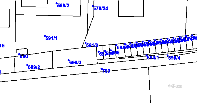 Parcela st. 697 v KÚ Hrušovany u Brna, Katastrální mapa