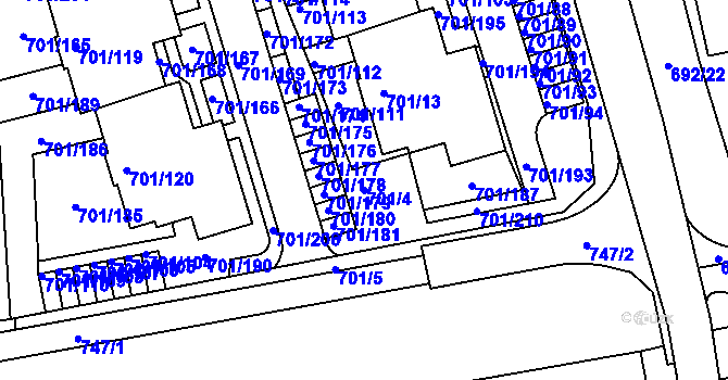 Parcela st. 701/4 v KÚ Hrušovany u Brna, Katastrální mapa