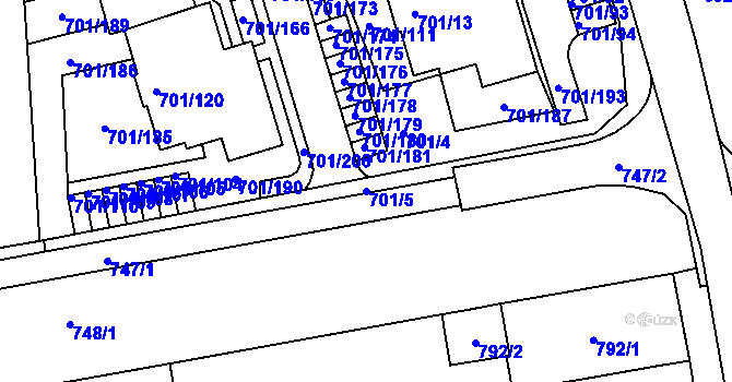 Parcela st. 701/5 v KÚ Hrušovany u Brna, Katastrální mapa