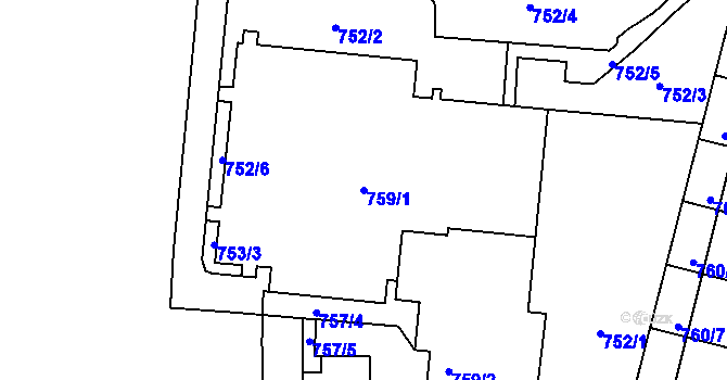 Parcela st. 759/1 v KÚ Hrušovany u Brna, Katastrální mapa
