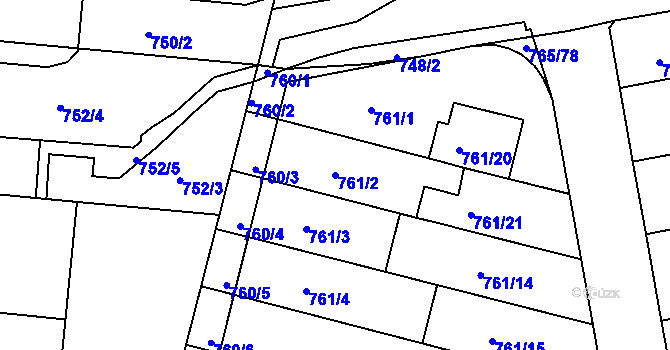 Parcela st. 761/2 v KÚ Hrušovany u Brna, Katastrální mapa