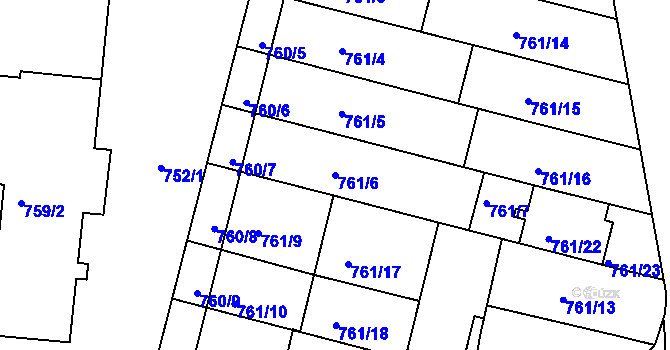 Parcela st. 761/6 v KÚ Hrušovany u Brna, Katastrální mapa