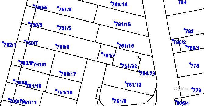 Parcela st. 761/7 v KÚ Hrušovany u Brna, Katastrální mapa