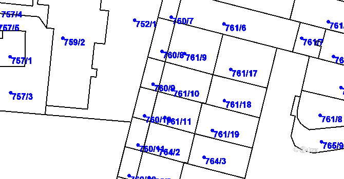 Parcela st. 761/10 v KÚ Hrušovany u Brna, Katastrální mapa