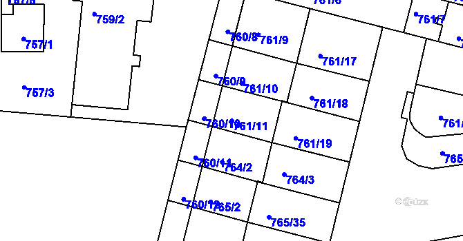 Parcela st. 761/11 v KÚ Hrušovany u Brna, Katastrální mapa
