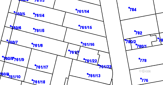 Parcela st. 761/16 v KÚ Hrušovany u Brna, Katastrální mapa