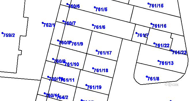 Parcela st. 761/17 v KÚ Hrušovany u Brna, Katastrální mapa