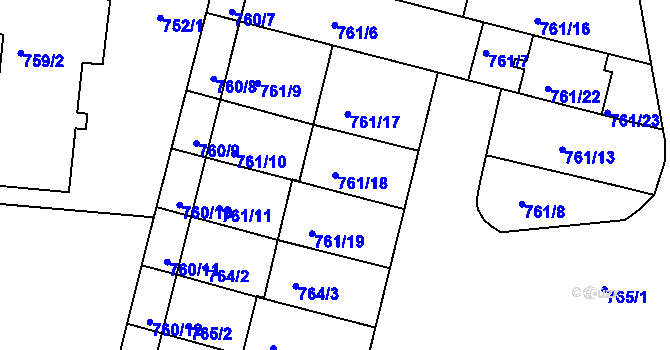 Parcela st. 761/18 v KÚ Hrušovany u Brna, Katastrální mapa