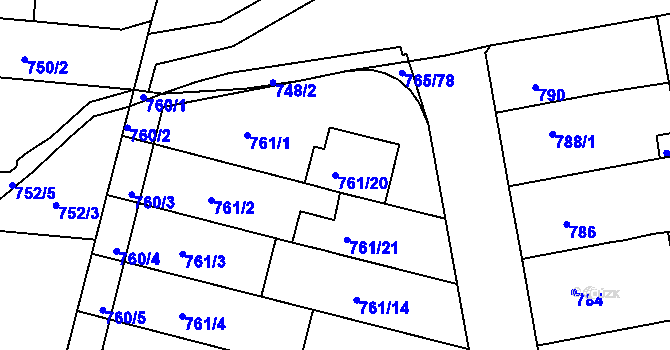 Parcela st. 761/20 v KÚ Hrušovany u Brna, Katastrální mapa