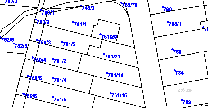 Parcela st. 761/21 v KÚ Hrušovany u Brna, Katastrální mapa
