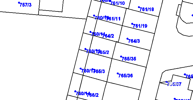 Parcela st. 765/2 v KÚ Hrušovany u Brna, Katastrální mapa