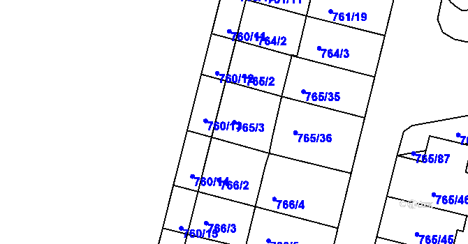 Parcela st. 765/3 v KÚ Hrušovany u Brna, Katastrální mapa