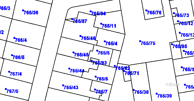 Parcela st. 765/5 v KÚ Hrušovany u Brna, Katastrální mapa