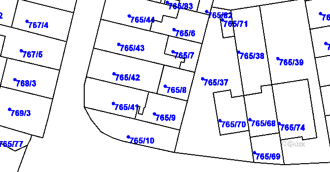 Parcela st. 765/8 v KÚ Hrušovany u Brna, Katastrální mapa