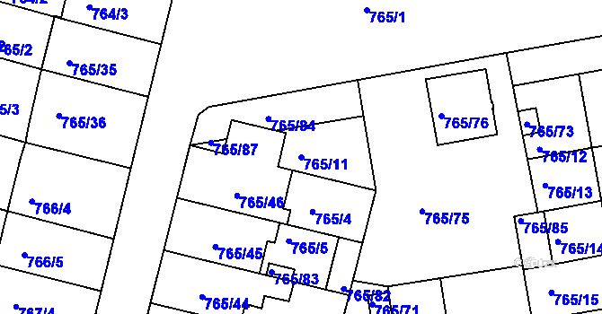Parcela st. 765/11 v KÚ Hrušovany u Brna, Katastrální mapa