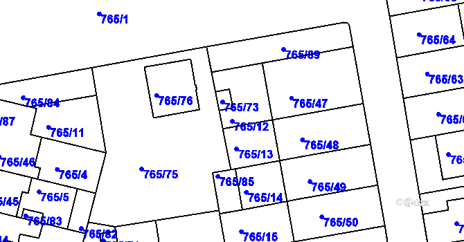 Parcela st. 765/12 v KÚ Hrušovany u Brna, Katastrální mapa