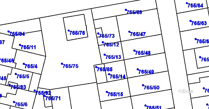 Parcela st. 765/13 v KÚ Hrušovany u Brna, Katastrální mapa