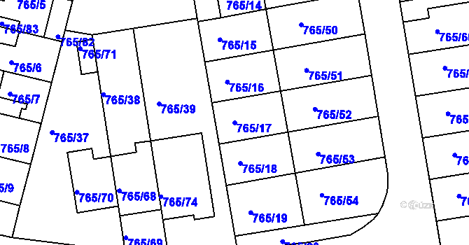 Parcela st. 765/17 v KÚ Hrušovany u Brna, Katastrální mapa