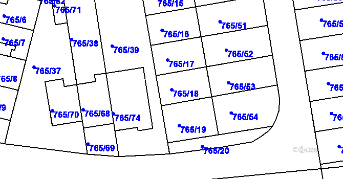 Parcela st. 765/18 v KÚ Hrušovany u Brna, Katastrální mapa