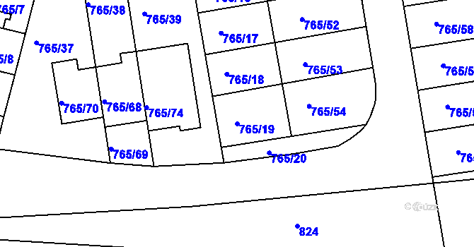 Parcela st. 765/19 v KÚ Hrušovany u Brna, Katastrální mapa