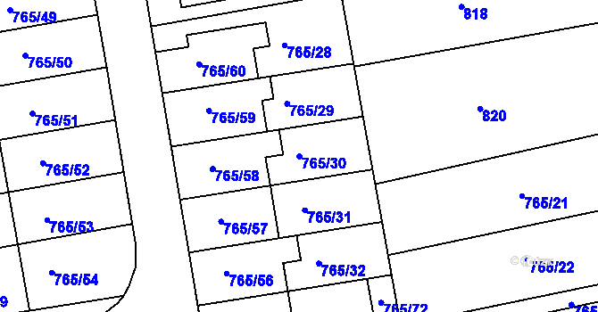 Parcela st. 765/30 v KÚ Hrušovany u Brna, Katastrální mapa