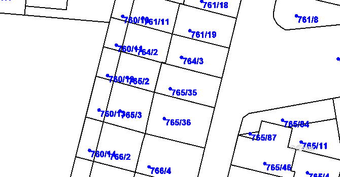 Parcela st. 765/35 v KÚ Hrušovany u Brna, Katastrální mapa