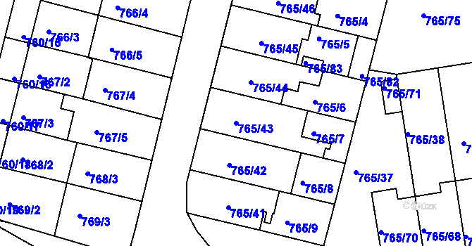 Parcela st. 765/43 v KÚ Hrušovany u Brna, Katastrální mapa