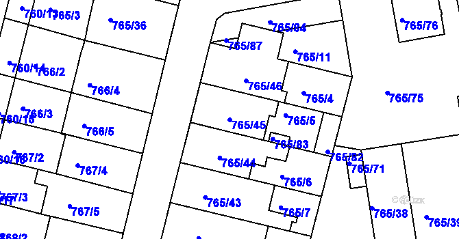Parcela st. 765/45 v KÚ Hrušovany u Brna, Katastrální mapa