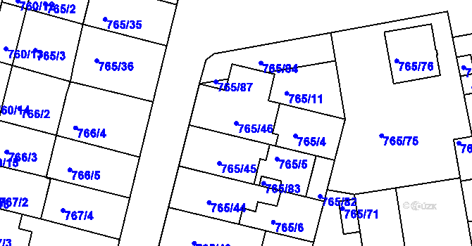 Parcela st. 765/46 v KÚ Hrušovany u Brna, Katastrální mapa